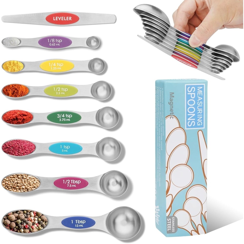 Magnetic Measuring Spoons with Leveler Stainl Steel  Sided Teaspoon